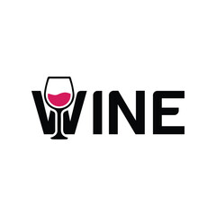 Modern wine logo with glass and red wine