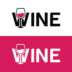 Wine logo with glass and letter V, modern design
