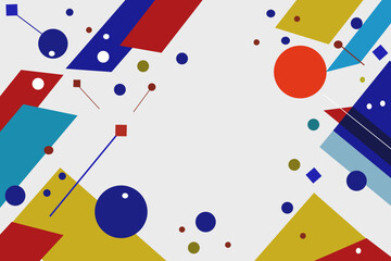 Abstract Modern Banner Template with Geometric Shapes White background with blue, yellow, red, and light blue graphics