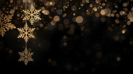 Elegant Festive Golden Snowflakes Against Dark Backdrop