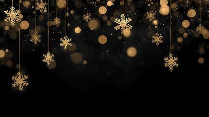 Enchanting Holiday Scene with Golden Snowflakes and Ornaments