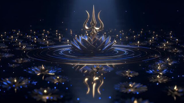 Golden Trishula on Blue Lotus Mahashivratri Celebration Divine Light