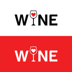 Modern wine logo with heart shaped wine glass symbol