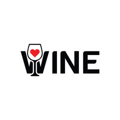 Stylish wine logo with heart symbol for love and passion