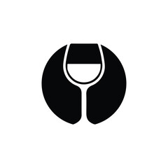Simple wine glass icon in modern black design