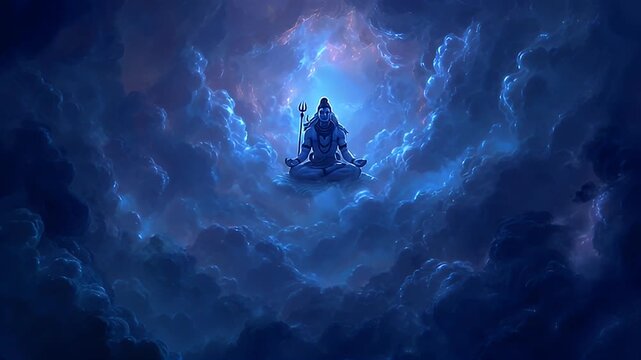 Lord Shiva Meditation Divine Blue Nebula Background