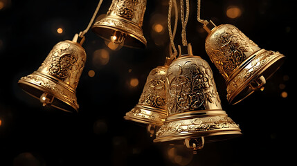 Festive Ornate Golden Bells Decoration