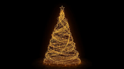 Spiral Christmas Tree Made of Golden Lights