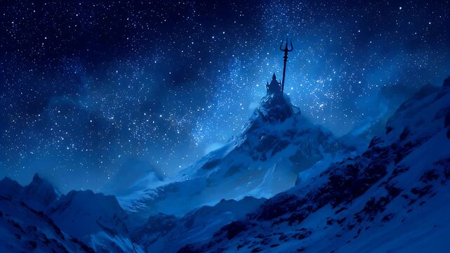 Shiva Trident on Mount Kailash under Starry Night Mahashivratri Theme