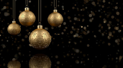 Elegant Hanging Golden Ornaments on Dark Background