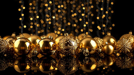 Golden Christmas Ornaments with Shimmering Lights