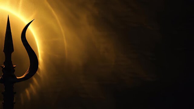 Lord Shiva Trishula Trident Symbol Dark Background Glowing Light