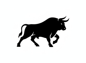 Fototapeta premium Powerful Bull Silhouette: A bold black silhouette of a powerful bull, embodying strength and determination, charging forward with imposing presence.