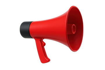 Red megaphone amplifying message, marketing communication, alert announcement, voice promotion, calling attention in 3d rendering