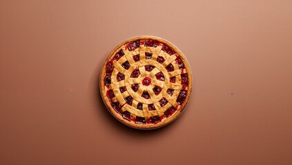 Sweet fruit pie with red berry filling and golden baked dough, classic bakery concept.