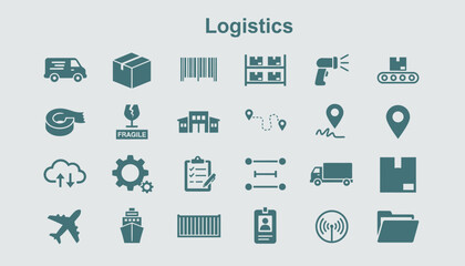 Vector icons Logistics Icons Set for Supply Chain Management and Delivery Services. EPS Editable