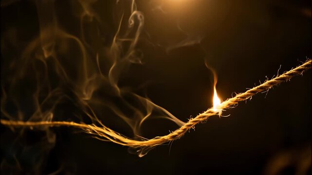 The gradual disintegration of a jute rope under intense heat and flame