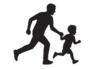 Dynamic running father child silhouette perfect for energetic themed artwork.