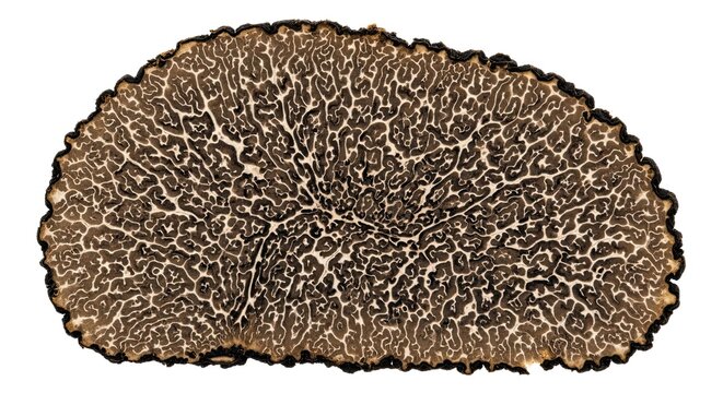 Captivating cross-section of a black truffle showcasing its intricate pattern and rich texture for