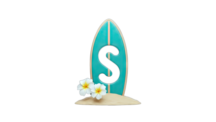 Surfboard with Letter S and Flowers on Sand