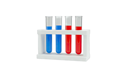 Test Tubes with Colored Liquid in a Rack on White Background