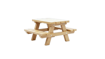 Wooden Picnic Table Isolated on White Background