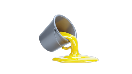 Bucket Pouring Yellow Paint on White Background