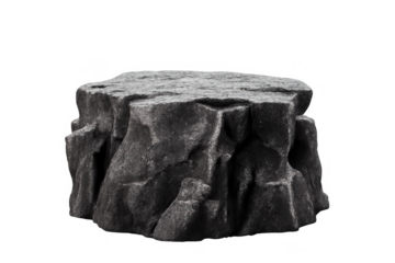 Gray rock podium creating a natural product display stand or abstract stage on transparent background