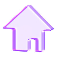 Translucent glass style home icon with soft purple gradient and rounded edges. Designed in clean glassmorphism aesthetic for modern UI and UX interfaces