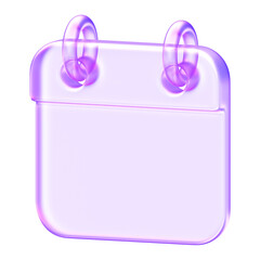 Translucent calendar icon with rounded glassmorphism styling and soft gradient lighting. Ideal for scheduling, planning, and date related UI components in modern digital applications