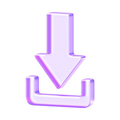 Translucent download arrow icon with rounded glassmorphism appearance and subtle gradient lighting. Suitable for file saving, data access, and modern UI interfaces