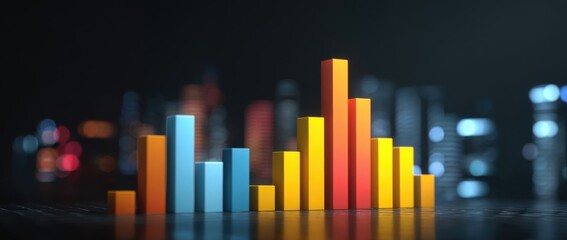 Business growth concept. Colorful bar chart with rising trend showing data analysis, financial success, and market performance. Corporate business analytics and economic development visualization.