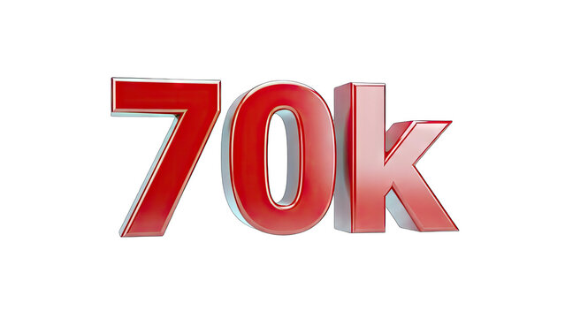 70k Number in 3D Render on White Background