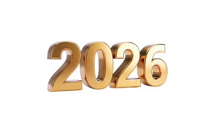 Golden 2026 Year Numbers Isolated on White Background