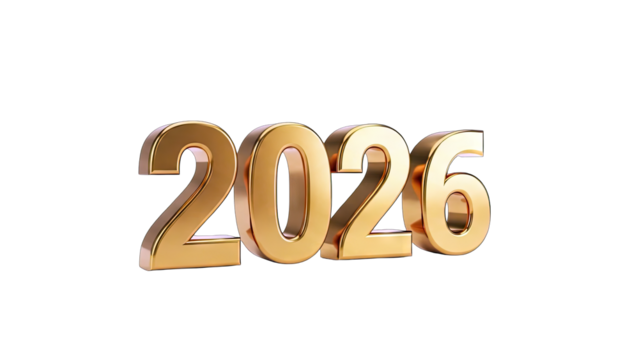 Golden 2026 Year Numbers Isolated on White Background - Powered by Adobe