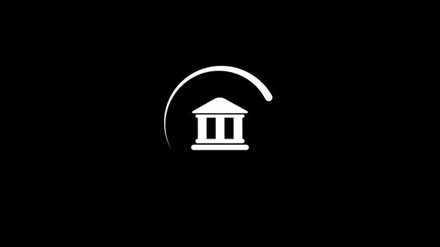Home icon. White Ancient Greek Building Icon with Circular Swirl on Black Background image photo