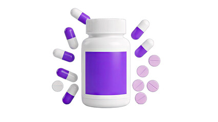 Pills and Medicine Bottle Isolated on White Background
