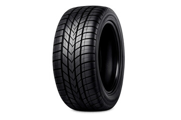 Vehicle tire displaying durable rubber tread pattern for automotive use, isolated on a transparent background