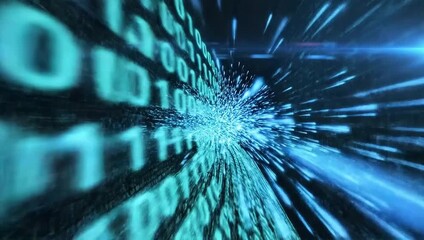 Dynamic stream of binary code with glowing blue light effects for a futuristic, high-tech feel during a data transfer or cyber security breach - Powered by Adobe