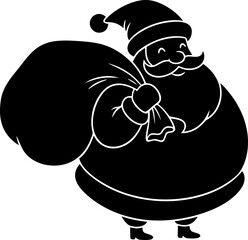 Chubby Santa Claus Silhouette Carrying Gift Sack