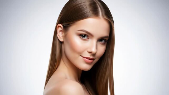 Radiant Beauty - A Portrait of a Woman with Flawless Skin and Shiny Hair.