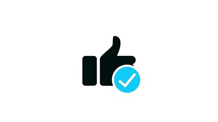Black thumbs up icon with blue checkmark on white background like approval - Powered by Adobe