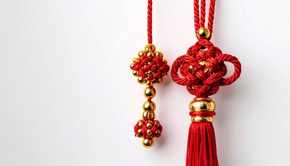 Chinese New Year red knot ornaments isolated on white