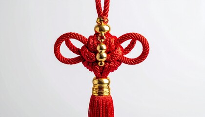 Chinese red knot with golden beads and tassel