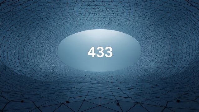 Abstract Blue Light Tunnel with Number 433 Glowing in the Center.