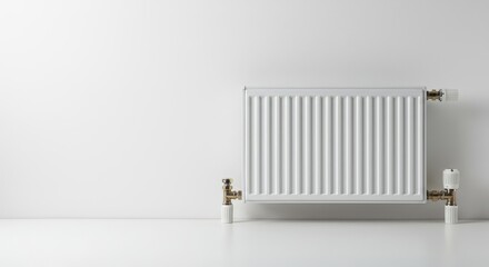 A contemporary, clean, and isolated white heating radiator appliance centered against a pure, seamless white studio backdrop, ready for winter warmth ,convection ,space ,renovation