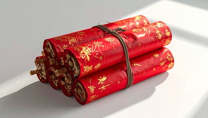 Red Scrolls with Golden Chinese Patterns Tied Together