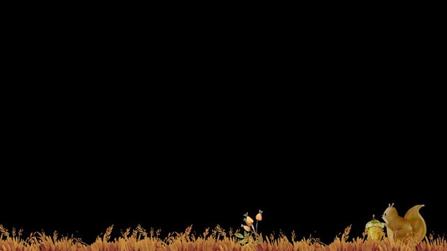 Autumn Thanksgiving Scene with Squirrel Grass and Falling Leaves Alpha Channel