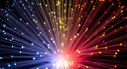 A vibrant, colorful explosion of light and color, with a mix of red, blue, and yellow hues, creating a dynamic and energetic visual effect.