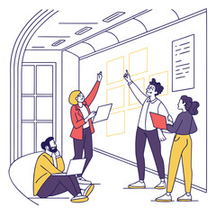 Team collaborating on a project in a modern office space.